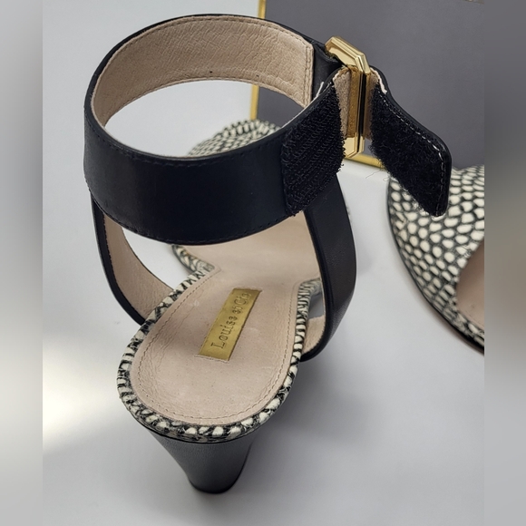 Louise et Cie Black and White Wedge Shoes with Textured Design and Ankle Strap - Picture 9 of 14
